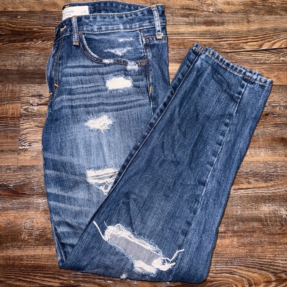 Abercrombie & Fitch Women's Distressed Blue Boyfriend Jeans